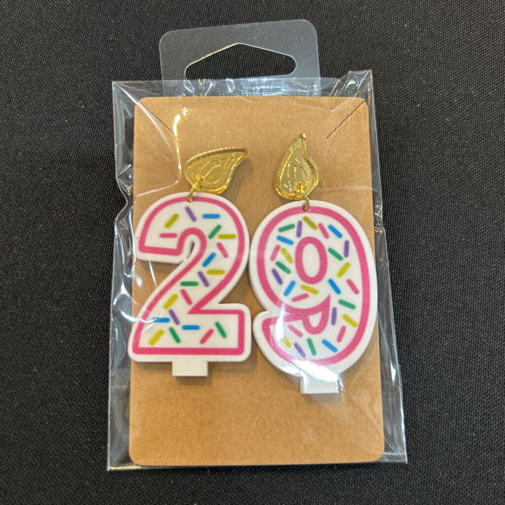 Birthday Candle Earrings Pink Outline