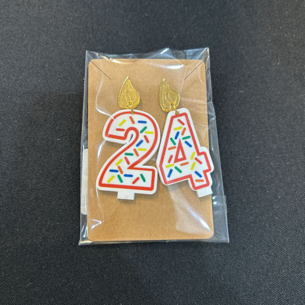 Birthday Candle Earrings Red Outline