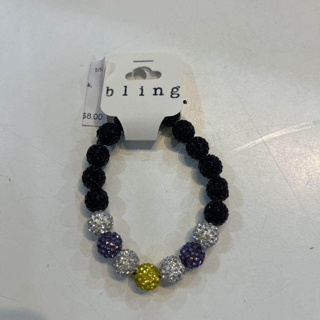 Bling Bracelet-Black, Silver, Purple & Yellow