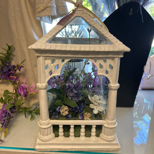 Gazebo white w/purple flowers inside
