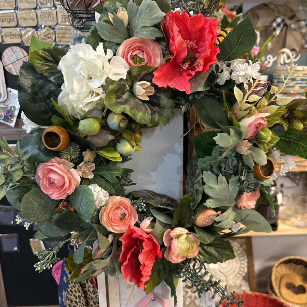 Straw Wreath with multi colored florals 1.4