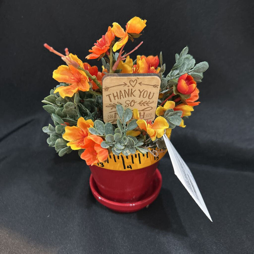 Teacher Ruler Orange/Yellow Floral Pot Arrangment #1119