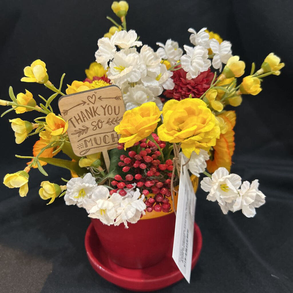 Teacher Ruler Yellow/White Floral Pot Arrangment #1111