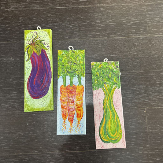 Set of 3 Canvases, Veggies-Eggplant, Carrots, Celery
