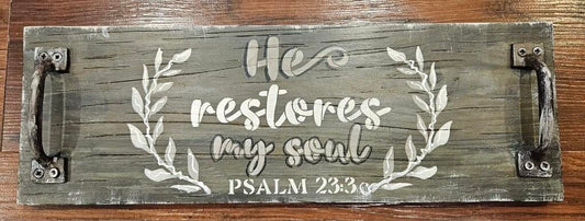 Stenciled He Restores My Soul, Brown/Gray