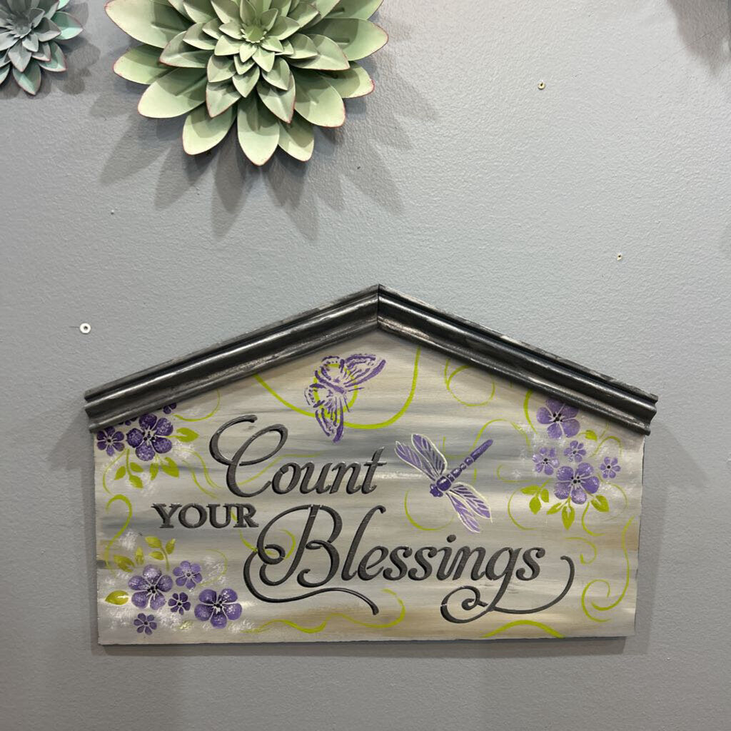 Wood Stencil Count Your Blessings, Gray/Purple/Silver