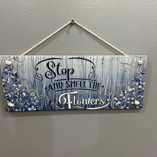 Wood Stencil, Stop & Smell Flowers, Navy/White