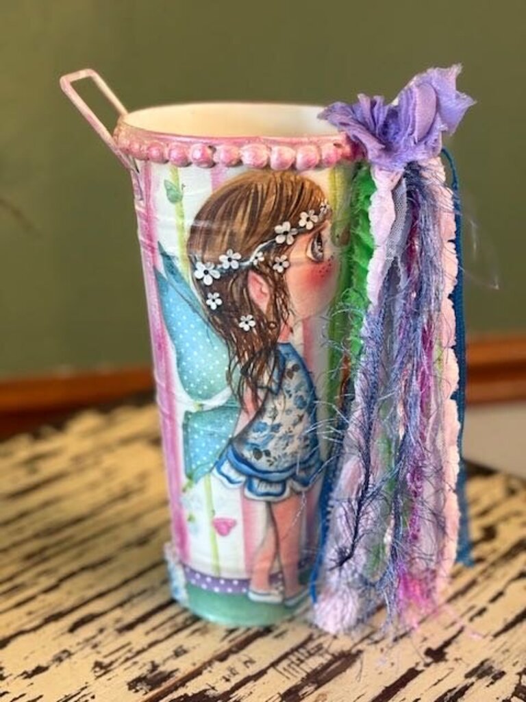 Fairy with blue wings Metal Vase