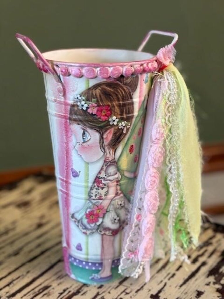 Fairy with green wings Metal Vase