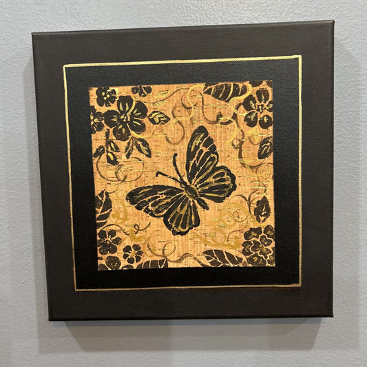 Black Canvas, Black Butterfly on cork (a)