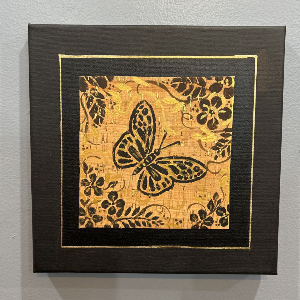 Black Canvas, Black Butterfly on cork (b)