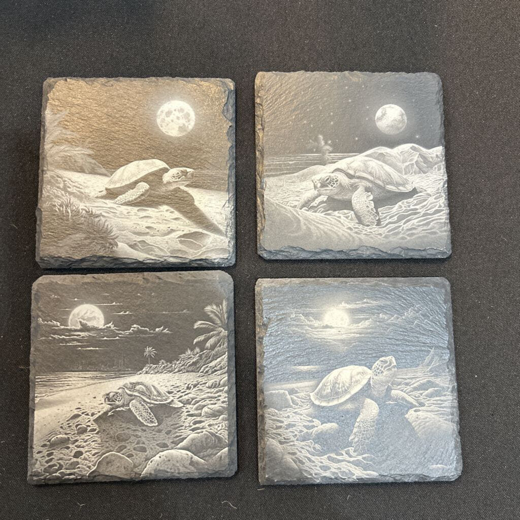 Engraved Slate Coasters-Sea Turtles Set 4