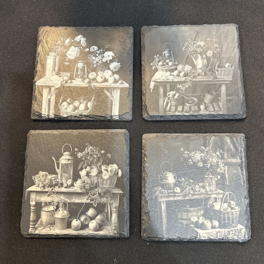 Engraved Slate Coasters-Rustic Fruit Set 4
