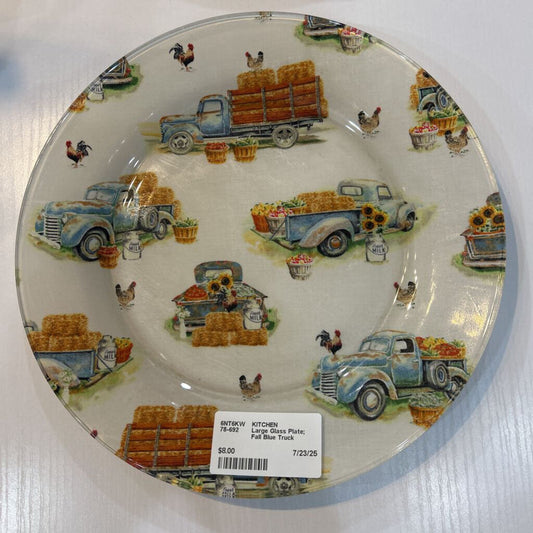 Large Glass Plate; Fall Blue Truck
