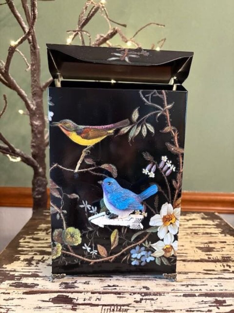 Black Floral Mailbox with Bird Handle
