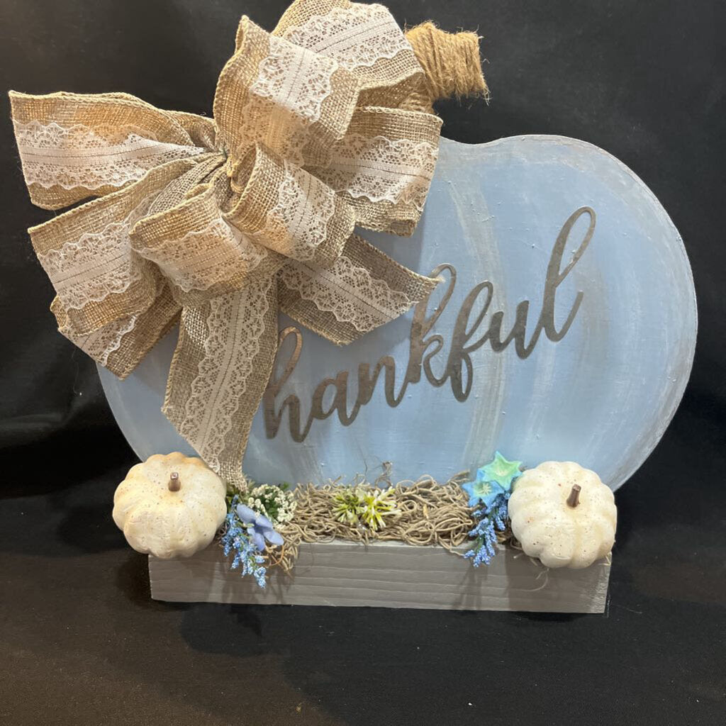 Blue Thankful Pumpkin on Base