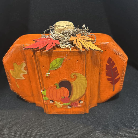 Orange Wood Pumpkin w/Cornucopia