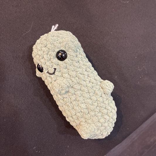 Crochet pickle with eyes & mouth
