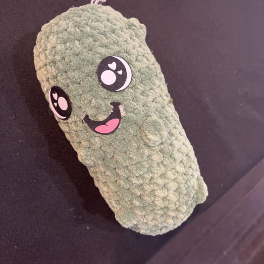 Crochet pickle with eyes & mouth