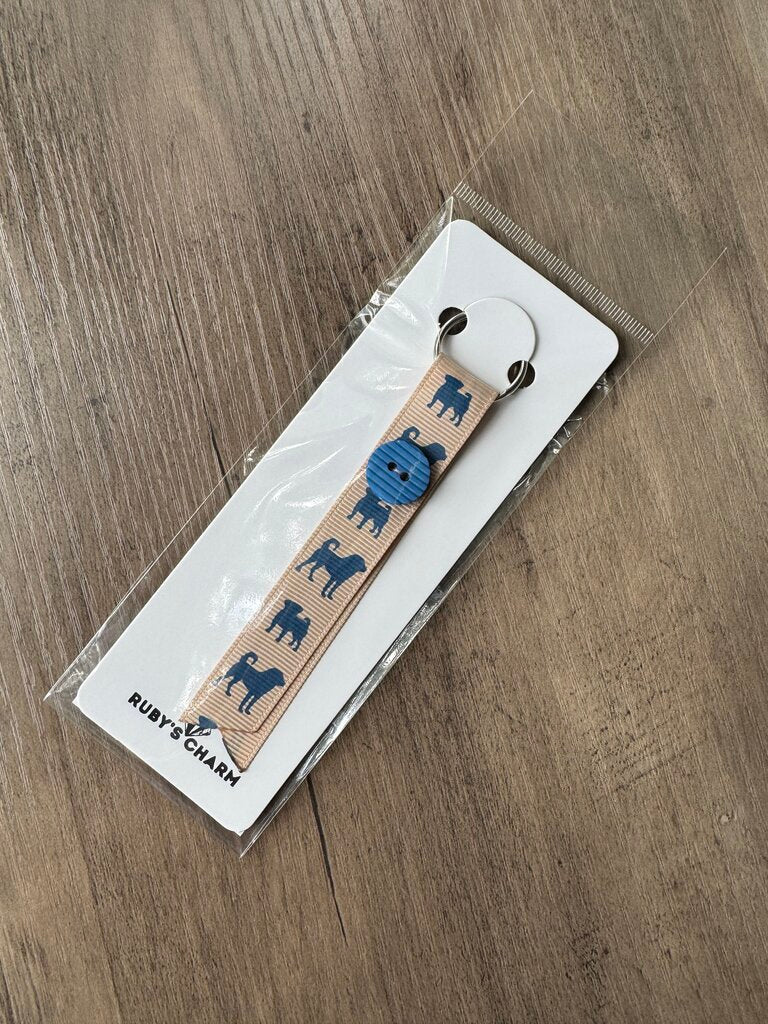 Ribbon Keychain-Tan w/Blue Dogs Blu Button