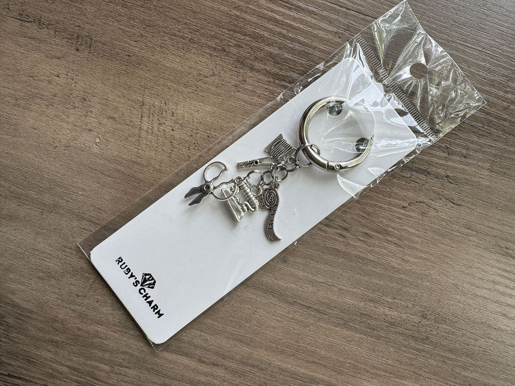 Charm Keychain-Silver Sewing Pieces