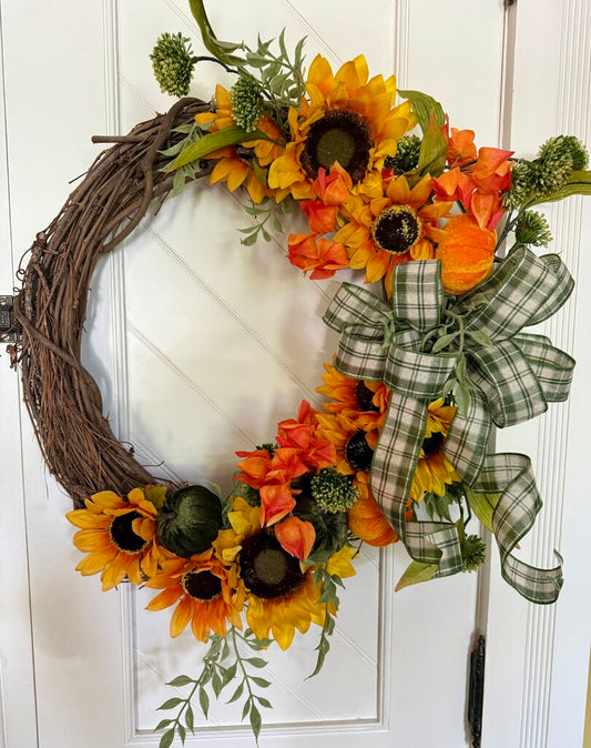Sunflower w/Green Plaid Ribbon