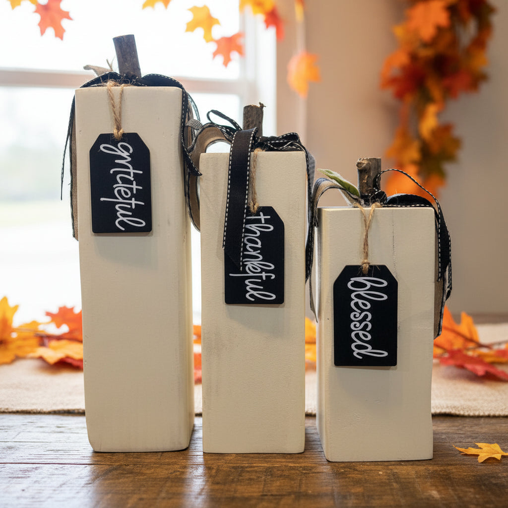 Set of 3 Pumpkins Cream 12, 10, 8"