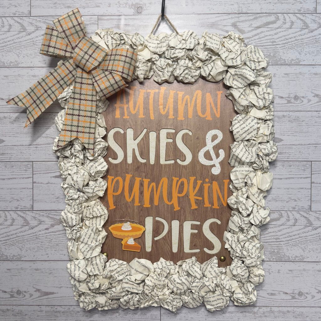 Autumn Skies & Pumpkin Pies w/ Bow Book Page Wreath