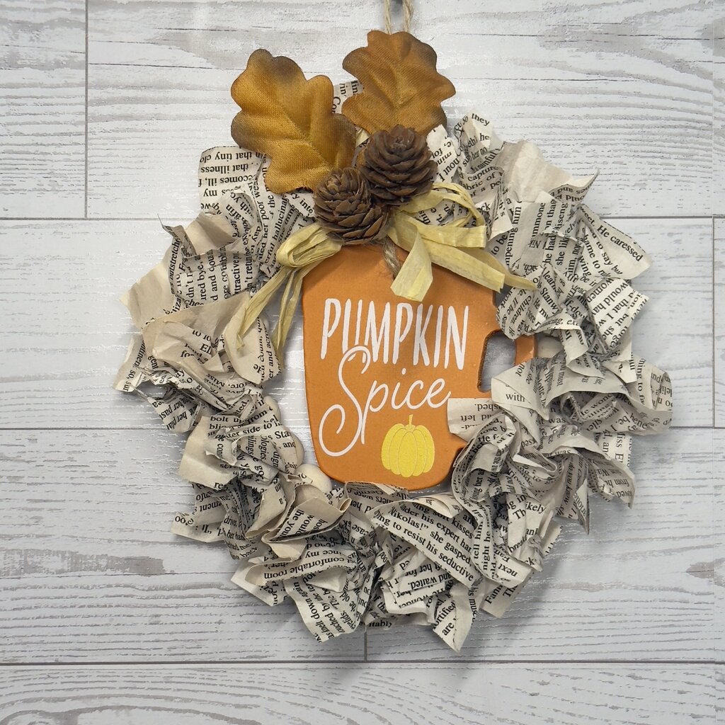 Pumpkin Spice Book Page Wreath