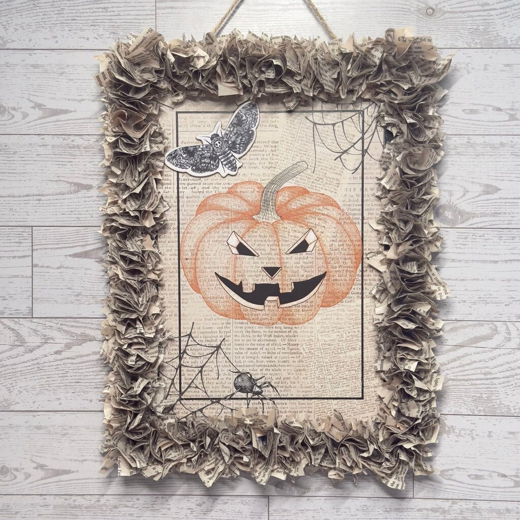Jack-O-Lantern Book Page Wreath