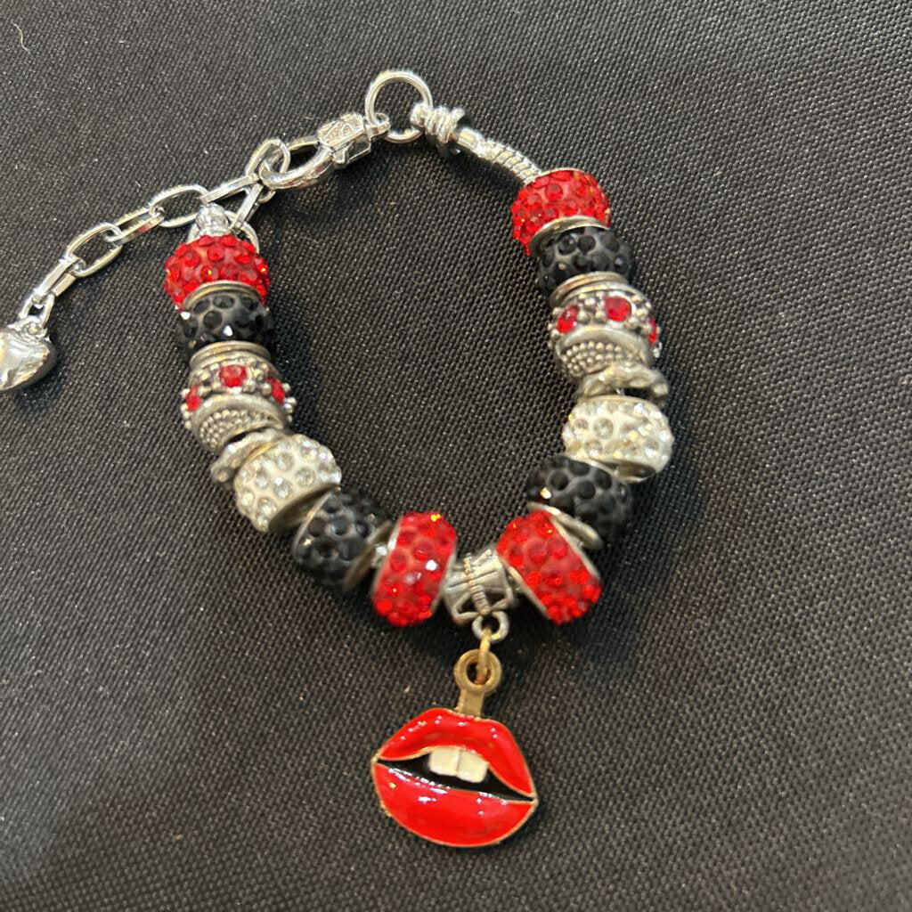 MJ Red Bracelet Lip Charm