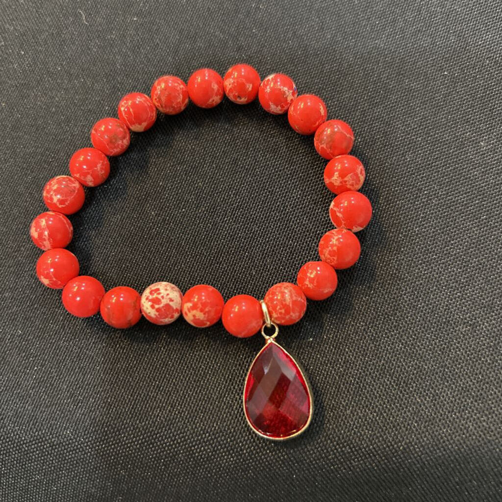 MJ Red Stone Beads with Red Pendant