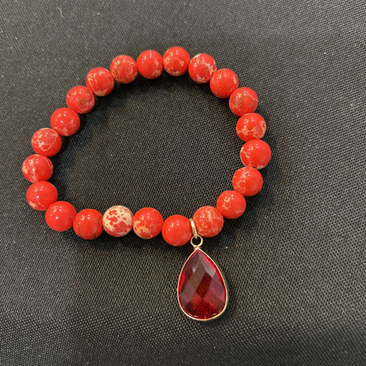 MJ Red Stone Beads with Red Pendant
