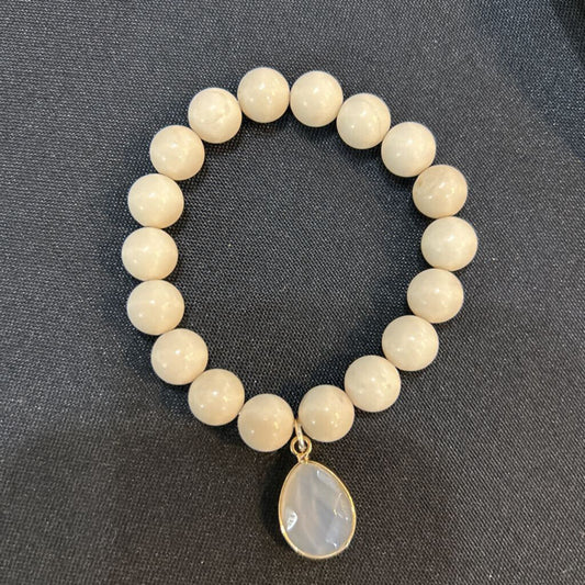 Beige Stone Bead White Drop Pendant