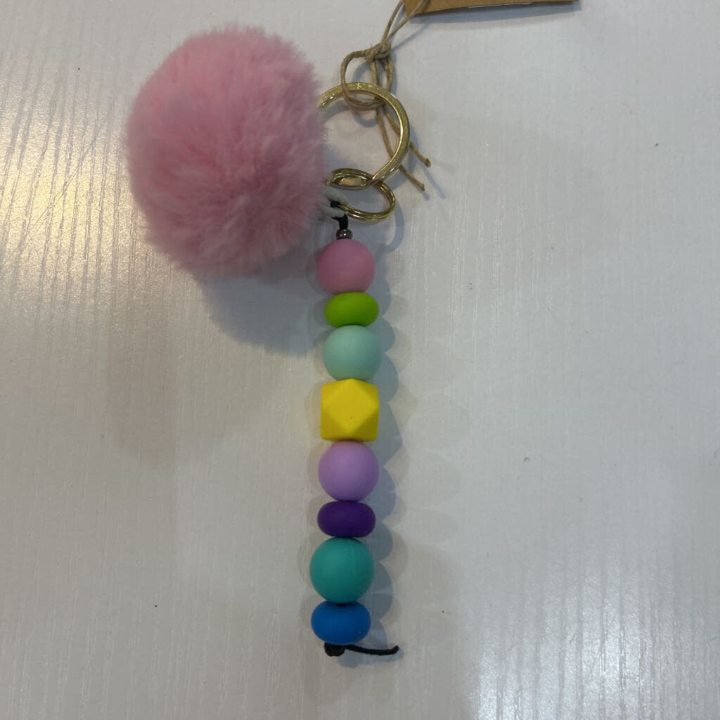 Silicone Bead W/ Pom Keychain