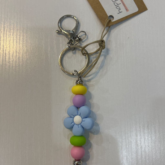 Silicone Bead W/ Blue Flower Keychain