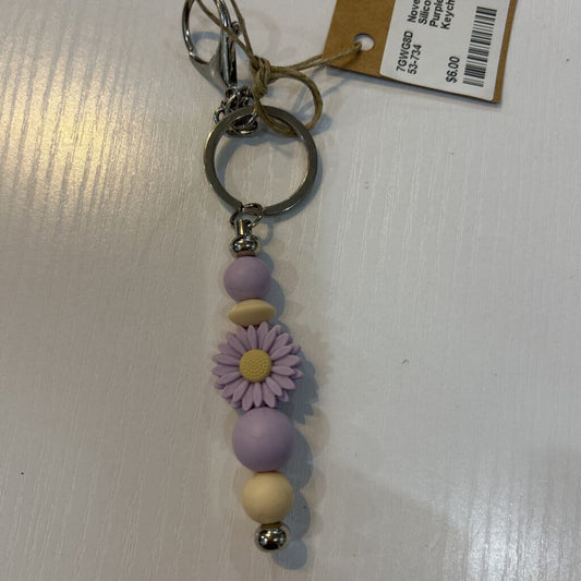 Silicone Bead W/ Purple Flower Keychain
