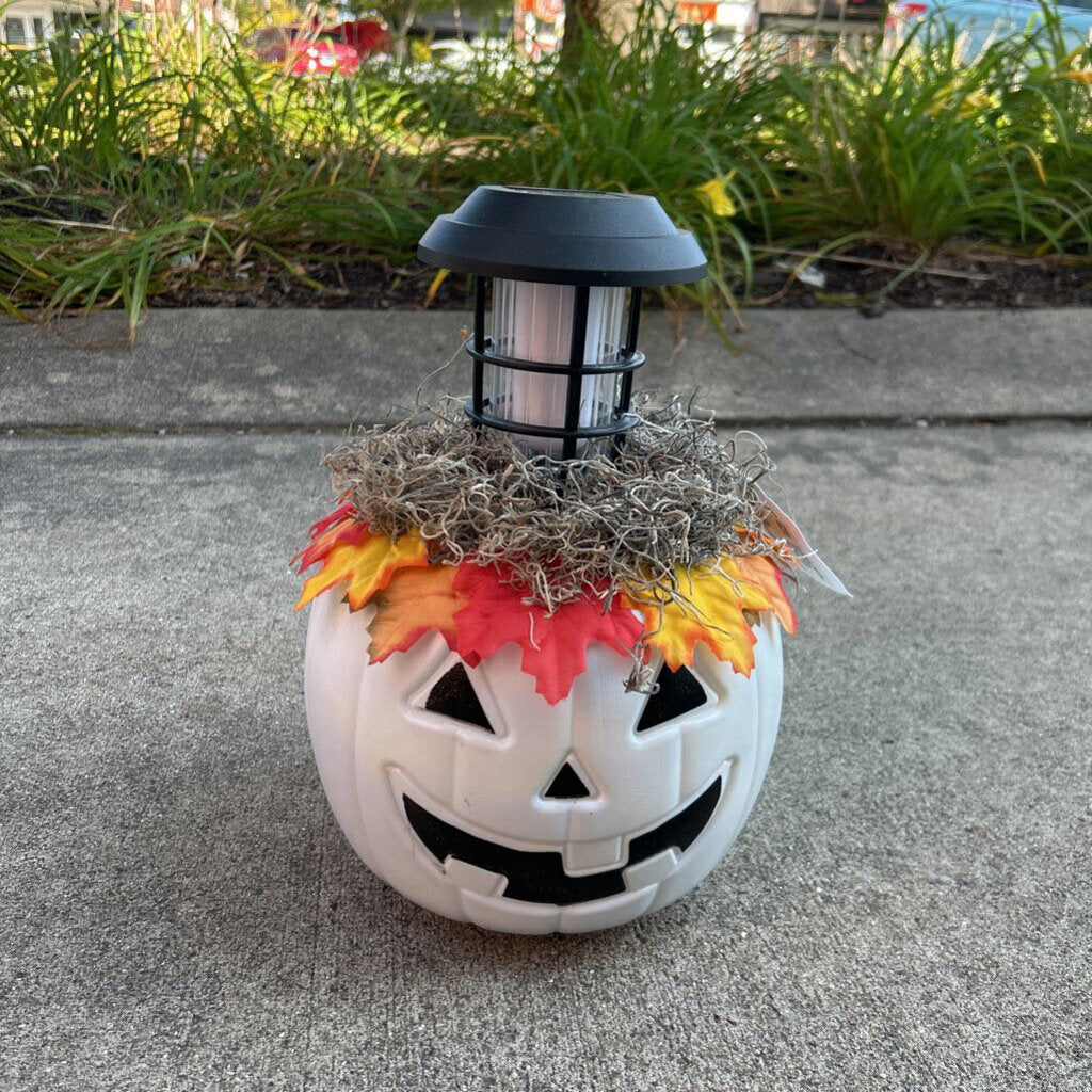 White Pumpkin Face Solar Light