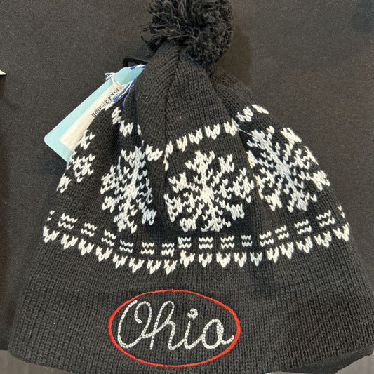 Black Ohio Snowflake Hat w/ Pom