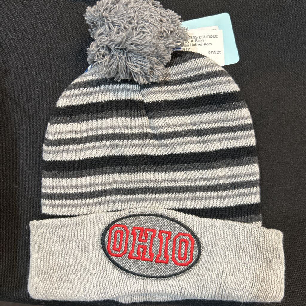 Gray & Black Ohio Hat w/ Pom