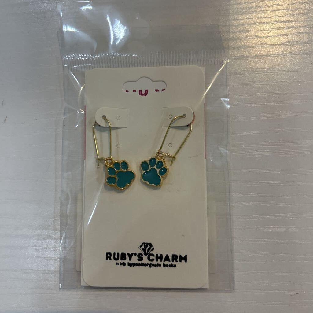Gold Paw Pring w/Teal Hypoallergenic Hooks