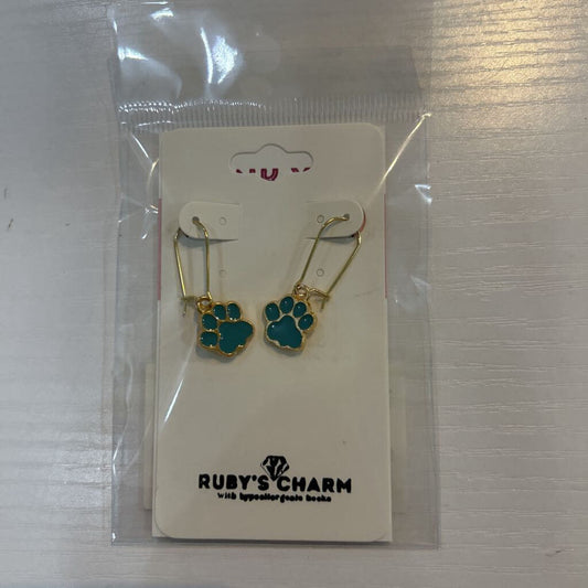 Gold Paw Pring w/Teal Hypoallergenic Hooks