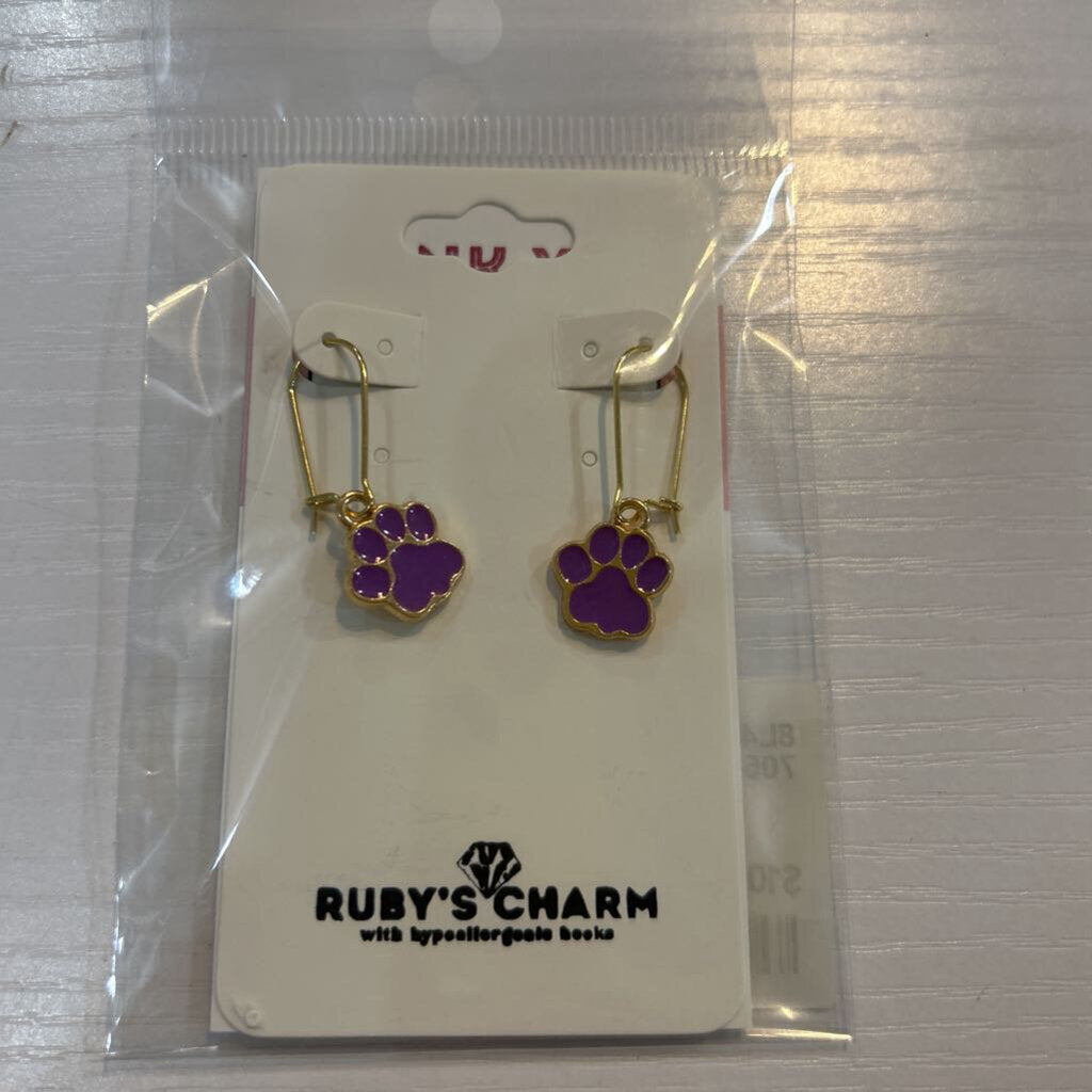 Gold Paw Pring w/Purple Hypoallergenic Hooks
