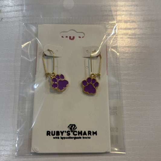 Gold Paw Pring w/Purple Hypoallergenic Hooks