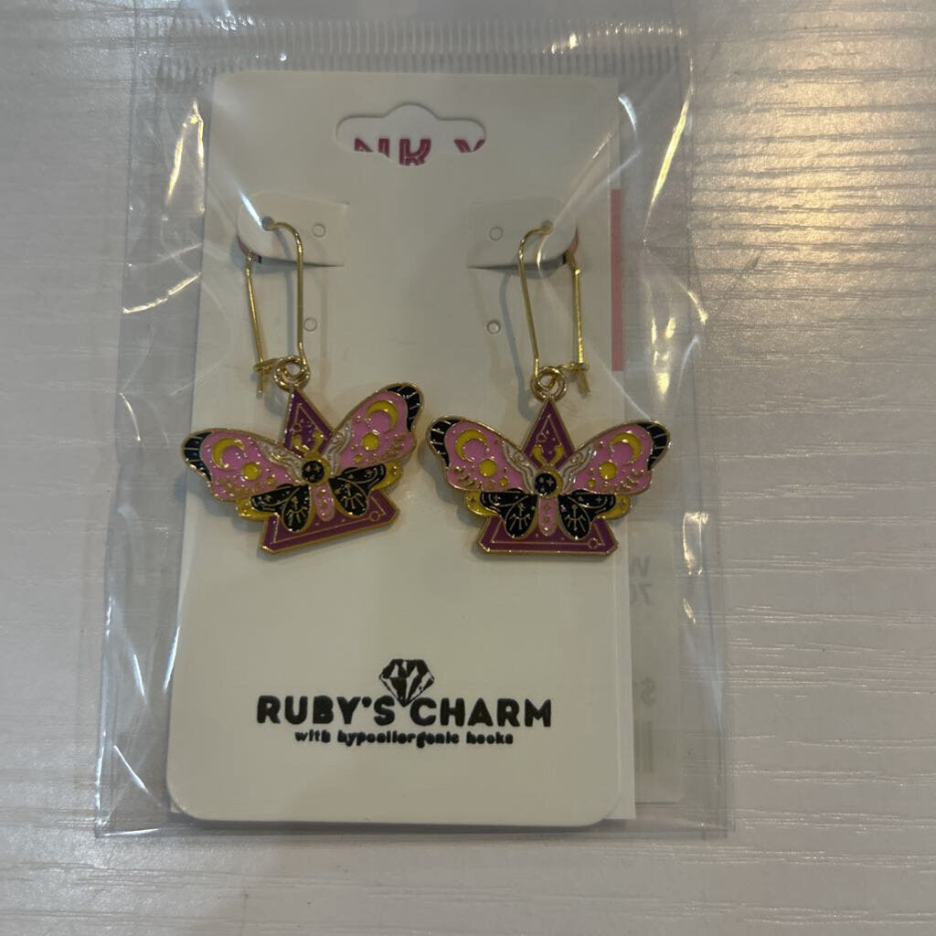 Pink/Purp Butterfly w/Purp Triangle Hypoallergenic Hooks