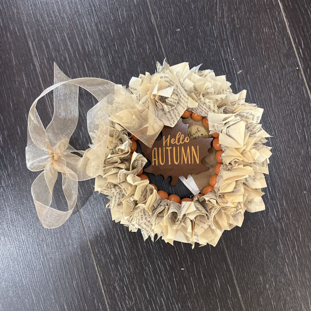 5" Hello Autumn Book Page Wreath