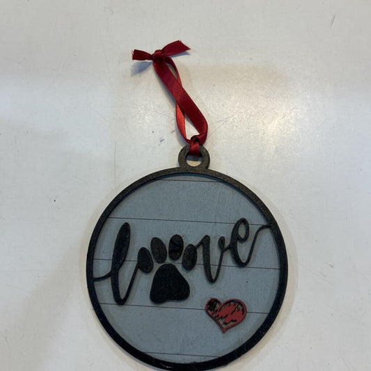 Love Pawprint Ornament Gray
