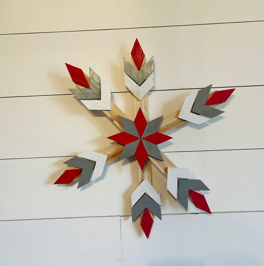 Red/Gray/White Double Chevron Snowflake 8pt Center