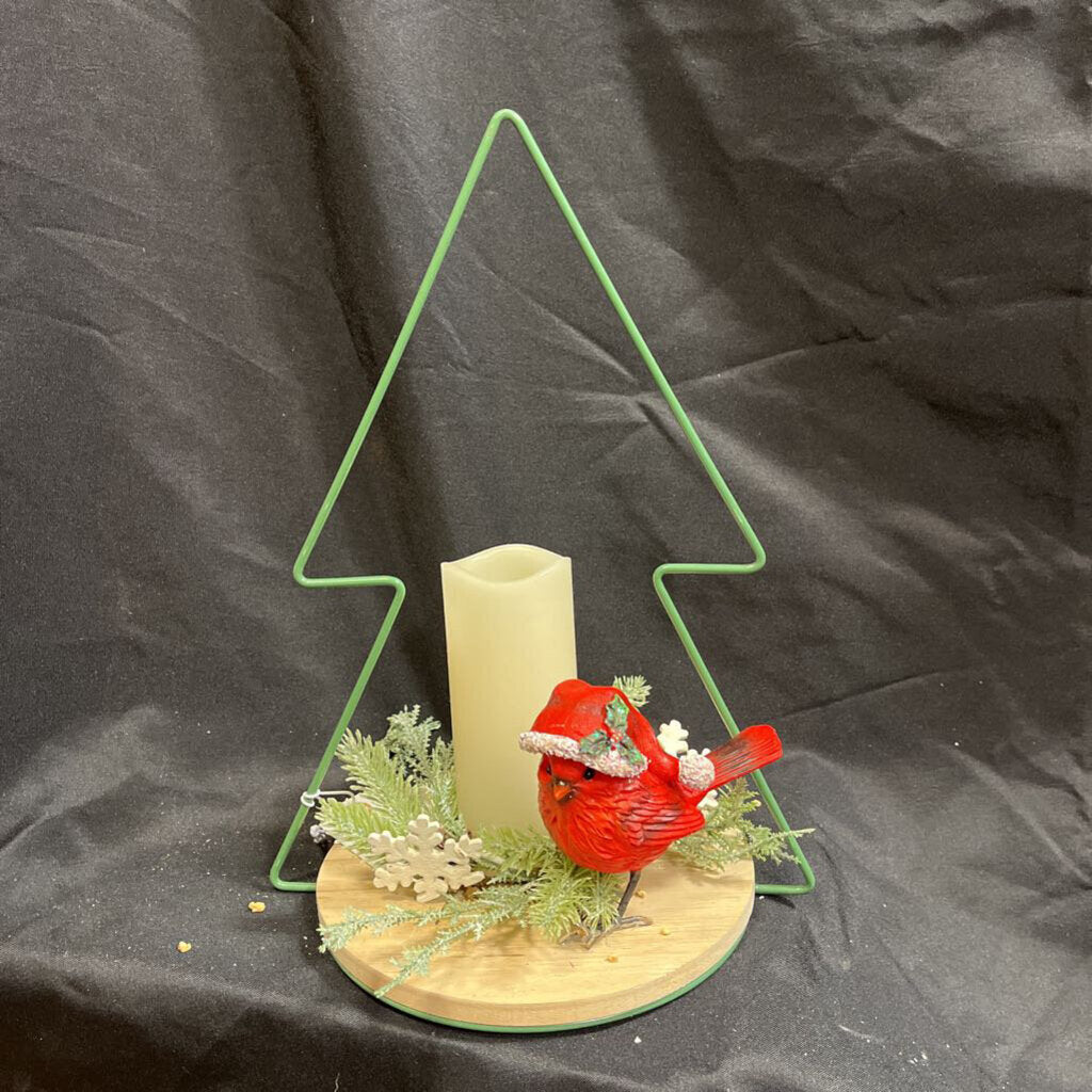 Wire Xmas Tree w/Bird & Candle