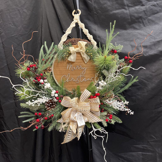 Xmas Wreath w/Merry Christmas Round Ivory